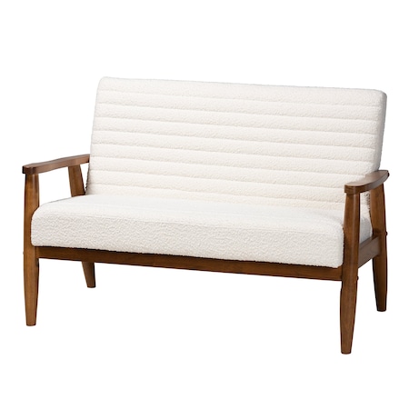 Baxton Studio Stratton Mid-Century Modern Cream Boucle Fabric and Walnut Brown Finished Wood Loveseat 228-12961-ZORO